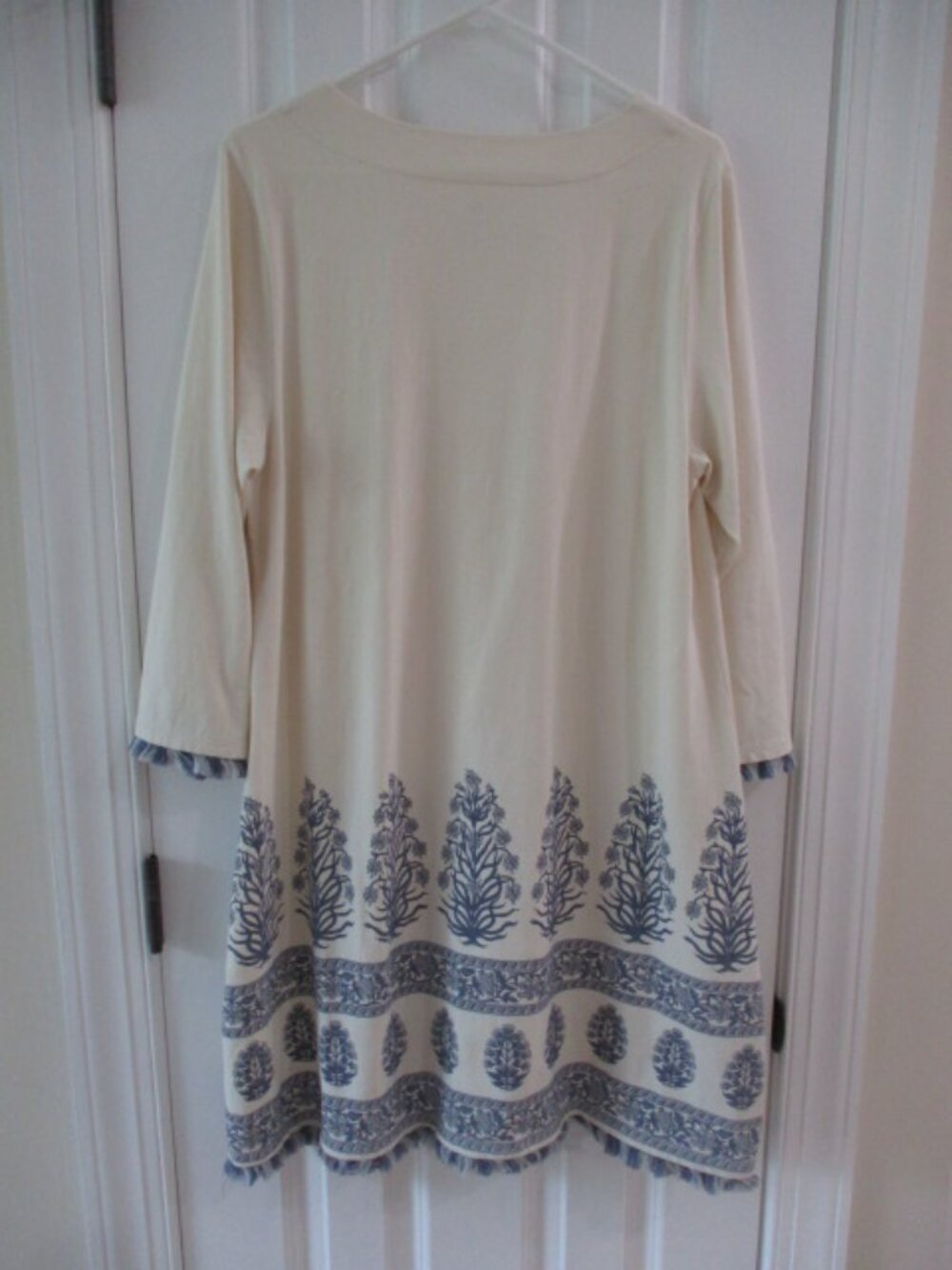 Spartina 449 Cream/blue 3/4 length sleeve fringed dress Sz XL - Picture 6 of 9